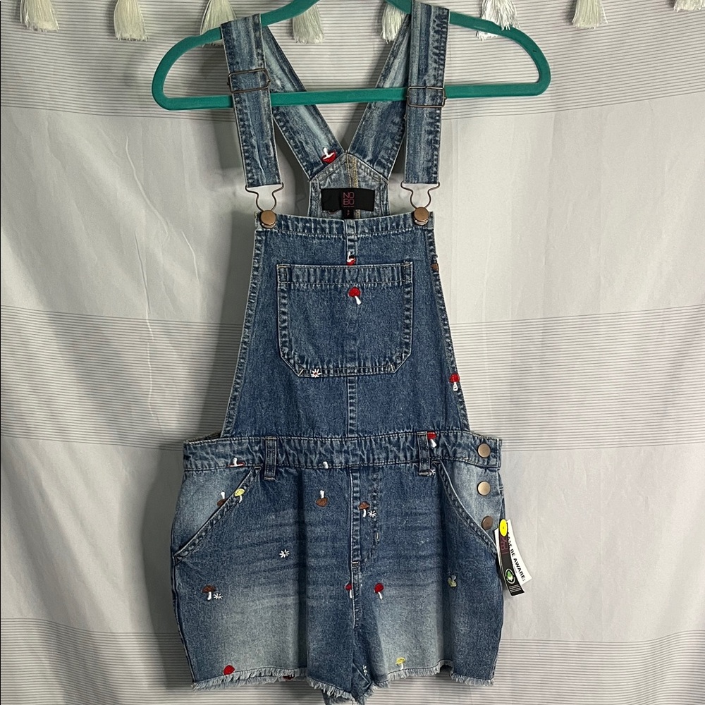 NOBO Blue Denim Shortalls with Embroidered Accents